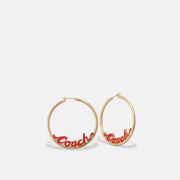 ❤️COACH EARRINGS ❤️ HOOP EARRINGS. RED ENAM NIP retail $118 - Picture 1 of 5